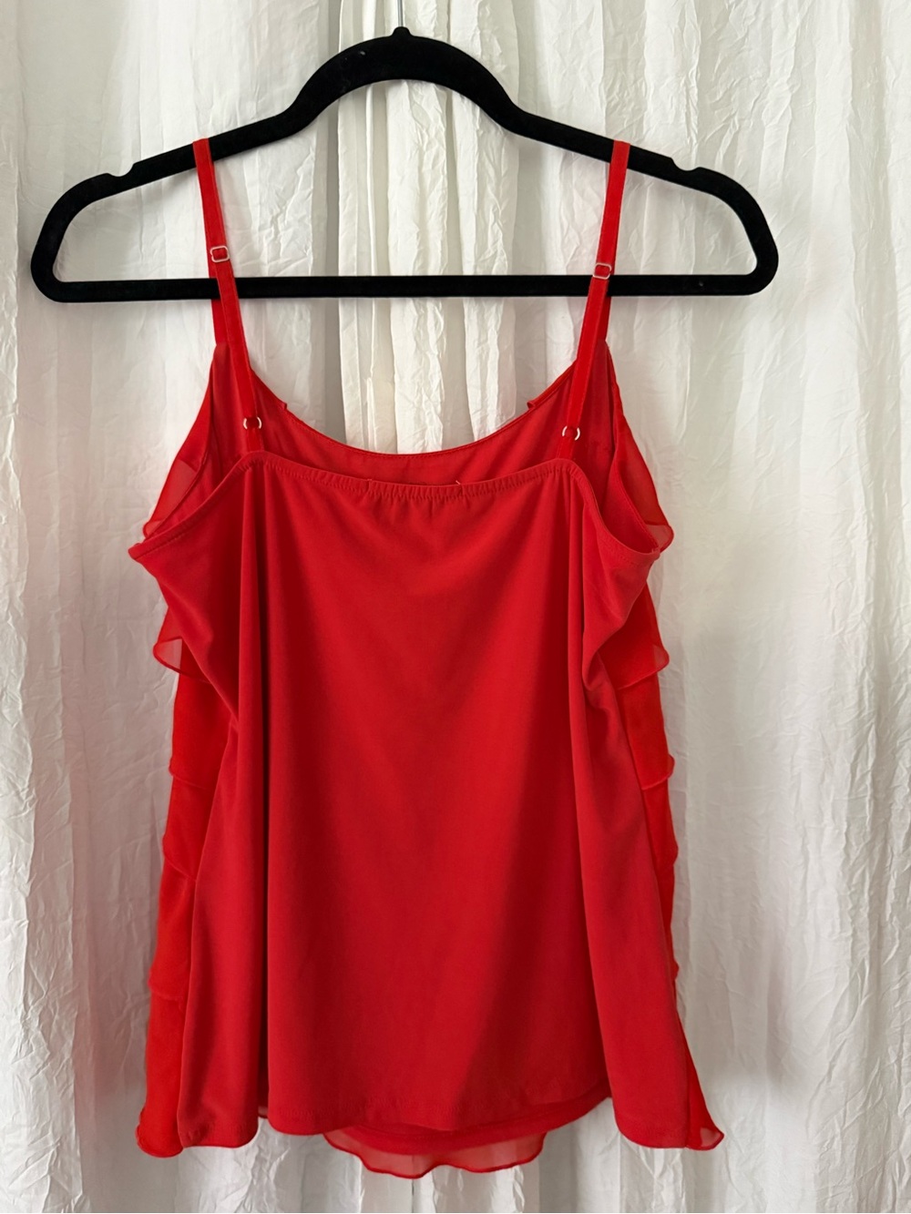 WHBM White House Black Market Coral Red Tiered Ruffle Chiffon Cami Top Small - Picture 7 of 8